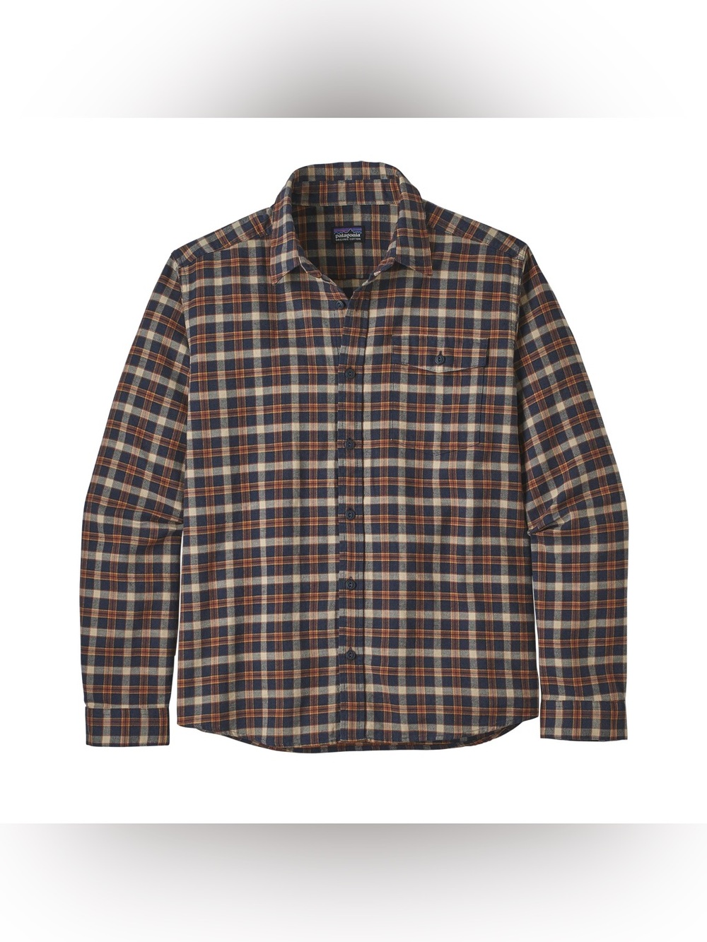 Patagonia Men’s Fjord Navy, Orange & Cream Plaid Button-Down Shirt